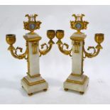 A fine pair of 19th century French Louis XVI style ormolu mounted alabaster twin arm candelabra,