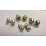 A pair of mabe pearl earrings with yellow metal mounts, stamped 375, post fittings; pair of large