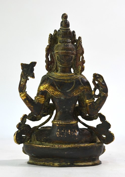 A Sino-Tibetan style gilded metal figure of the Bodhisattva, Avalokiteshvara with the principal - Image 2 of 2