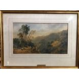 Sidney Paget (1860-1908) - Mountain valley landscape with figures resting, watercolour, signed lower
