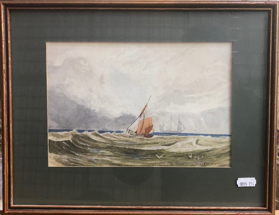 George Chambers (1803-40) - 'Sailing vessels off the coast', watercolour, signed lower right, 16 x