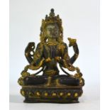 A Sino-Tibetan style gilded metal figure of the Bodhisattva, Avalokiteshvara with the principal