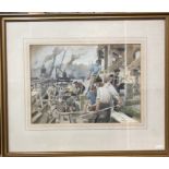 David T Rose (1871-1964) '- 'Building the Jetty', watercolour, signed lower right, 27 x 37 cm and '