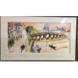 Ian Weatherhead (b 1932) - 'Evening on the old quay, Blois', watercolour, signed, inscribed and