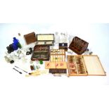 A quantity of chemistry equipment including glassware, scalpels, microscope slides etc (box)