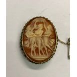 An early 20th century shell cameo in rope edge gilt metal mount, 3.2 x 2.8 cm