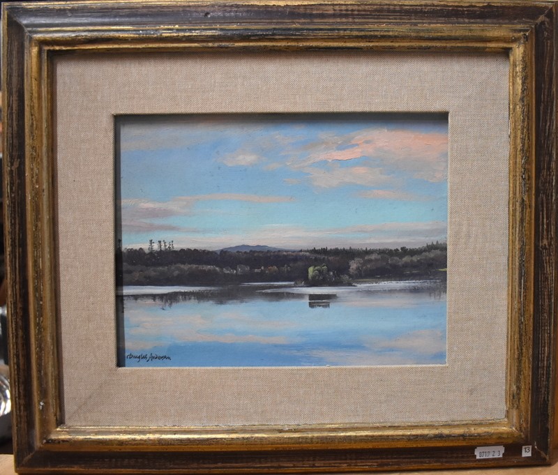 Douglas Anderson (b 1934) -  'Ballynahinch Lake and Old Castle',  oil on board, signed lower left, - Image 3 of 4