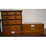 A miniature table top four drawer chest of drawers, to/w a mahogany writing slope (2)
