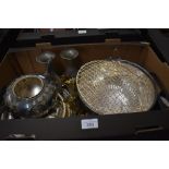 A box of electroplated ware to include a large rose bowl, galleried tray, a set of goblets, pair