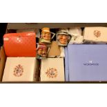 A quantity of collectables, including: a 1996 Buckingham Palace mug; Wedgwood plates in their boxes;