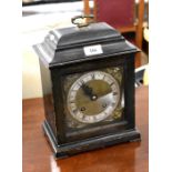 Oak cased caddy-top table clock with brass and silvered dial, twin train 'Empire' movement no.7436