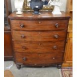 A 19th century mahogany bowfront chest of four long drawers raised on turned supports (a/f)