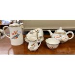 A Wedgwood & Co Japonica Pattern part service comprising: a teapot; hot water pot; milk jug; sugar