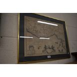 A framed and mounted replica map of Gvinea (sic)