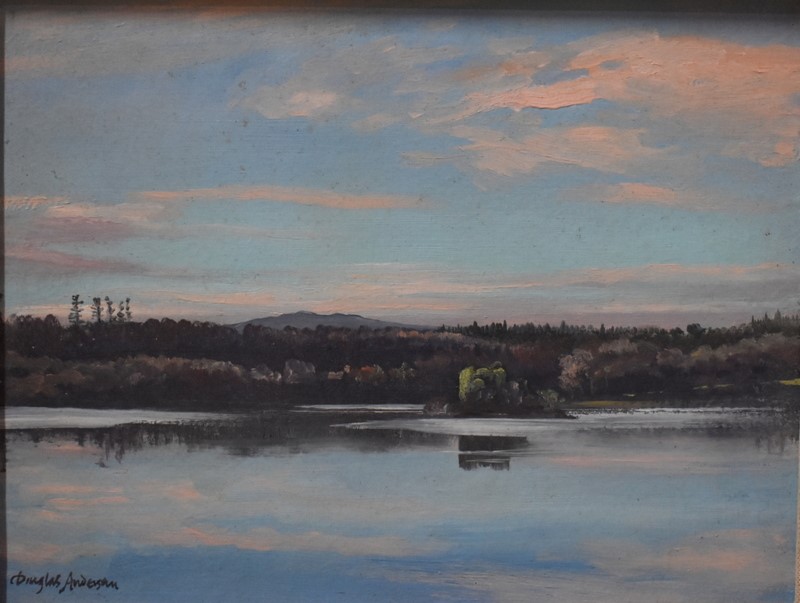 Douglas Anderson (b 1934) -  'Ballynahinch Lake and Old Castle',  oil on board, signed lower left,