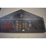 Trompe l'oeil overdoor panel painted with shelf of books and ornaments