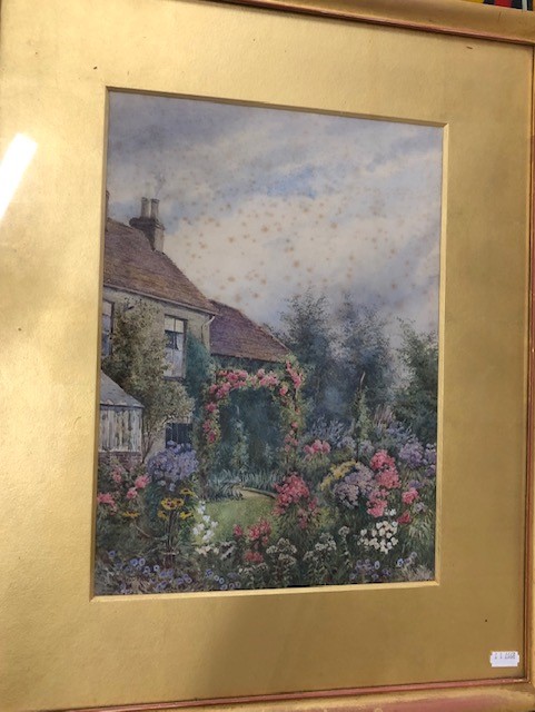 Hetty Richards - Down Hall, watercolour, signed; Tom Hunn - Fishing the Weir, watercolour; and print
