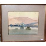 Frederick Brill - Evening Sun, the Walden Hills from Carperby Wensleydale, watercolour, inscribed to