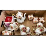 A Royal Albert Old Country Roses pattern coffee service, including: a coffee pot with cover; a