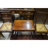 A mahogany drop leaf coffee table to/w a pair of cane seated side chairs (3)