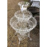 A Victorian style three tier circular wire orangery plant stand, 69 cm dia. x 112 cm h