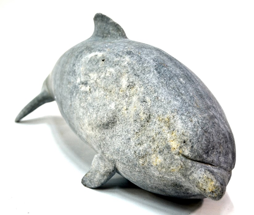 An artisan hand carved marble 'baby' dolphin sculpture, of Spanish origin, circa 1980, size 53 cm - Image 2 of 4