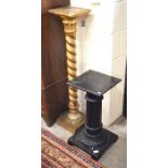A gilt painted barley twist torchere to/w an ebonised turned and fluted jardiniere stand (2)