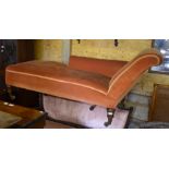 Victorian walnut framed chaise longue on turned supports with castors (for re-upholstery)