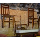 Pair of Edwardian bergere seated bedroom chairs to/w similar example and mahogany ball and claw