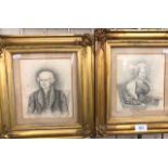 A pair of pencil portraits of Hannah Beaven and Charles Vallance to/w small maple frame (3)