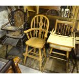 Two early 20th century metamorphic childrens highchairs to/w a later beech highchair (3)