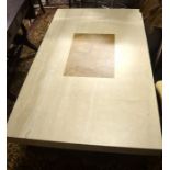 A large contemporary travertine top coffee table with matching plinth (A/F)