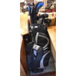 Full set of St Andrews golf clubs in golf bag with twin strap and folding stand, balls etc.