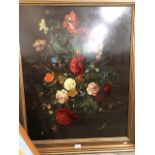 A large decorative still study with summer flowers in gilt frame