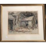 Jelbert - Farmyard scene watercolour to/w 19th century wash study Bridge of Turk and Frau Knowles