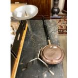 Old copper warming pan to/w a metal candle holder on tripod base (2)