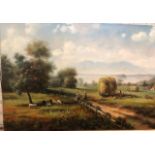 K Adams - A traditional harvest landscape, oil on canvas, signed