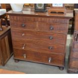 A 19th century mahogany chest of two short over three long drawers raised on turned bun feet (a/f)