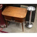 A 1960's teak sewing table to/w a chromed pedestal ashtray (2)