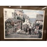 Sturgeon - two pencil signed prints with donkey/mule, Clovelly and Continental village (2)