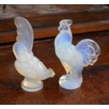 Two small glass figures designed as a cockerel and hen by Sabino/France; both about 9.5 cm high