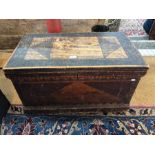 A late 19th C pokerwork decorated trunk