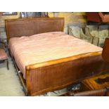 A French walnut and cane worked super king size bed c/w two section base, 'The Braemar' mattress and