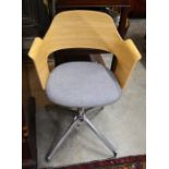 Pair of Ikea Fjallberget light oak conference chairs each with grey upholstered seat and