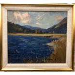 G W Heney - Lake view, oil on board, signed