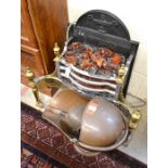 An electric coal effect Regency style fire, to/w a copper coal shute, shovel and tongs