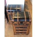 Two vintage leather luggage style 'trunk' chests (2)