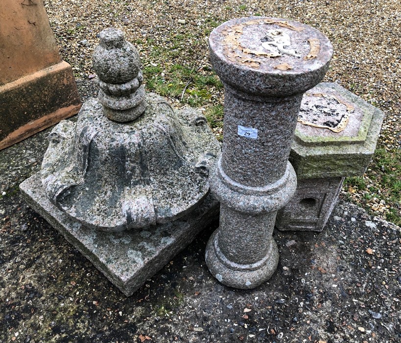 A six piece Japanese weathered stone garden lantern