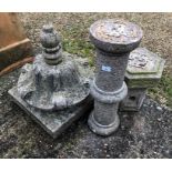 A six piece Japanese weathered stone garden lantern