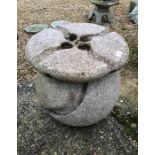 A large Japanese garden granite water feature in the form of a Lotus, in two parts (body/cap)